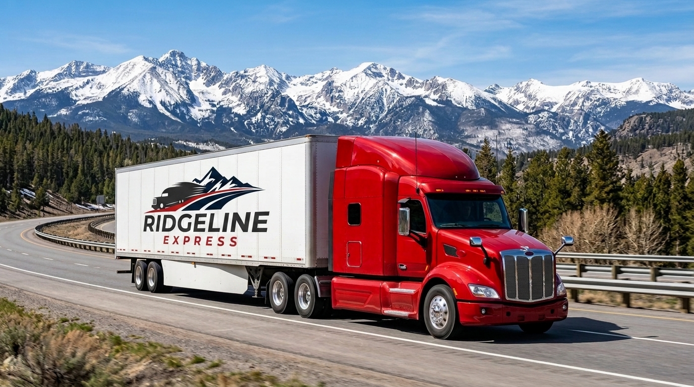 Ridgeline heavy duty semi-truck driving through mountain passes